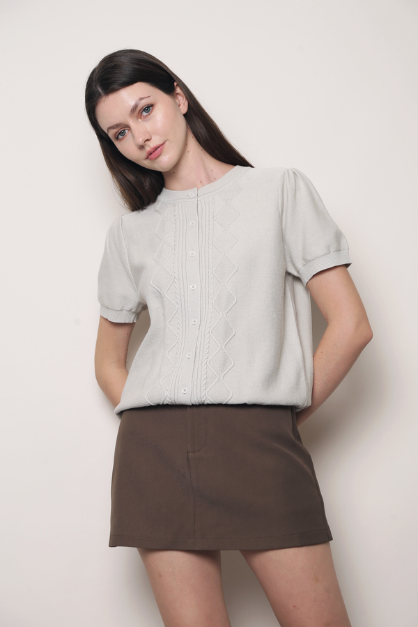 Soft Trellis Knit Blouse Cream