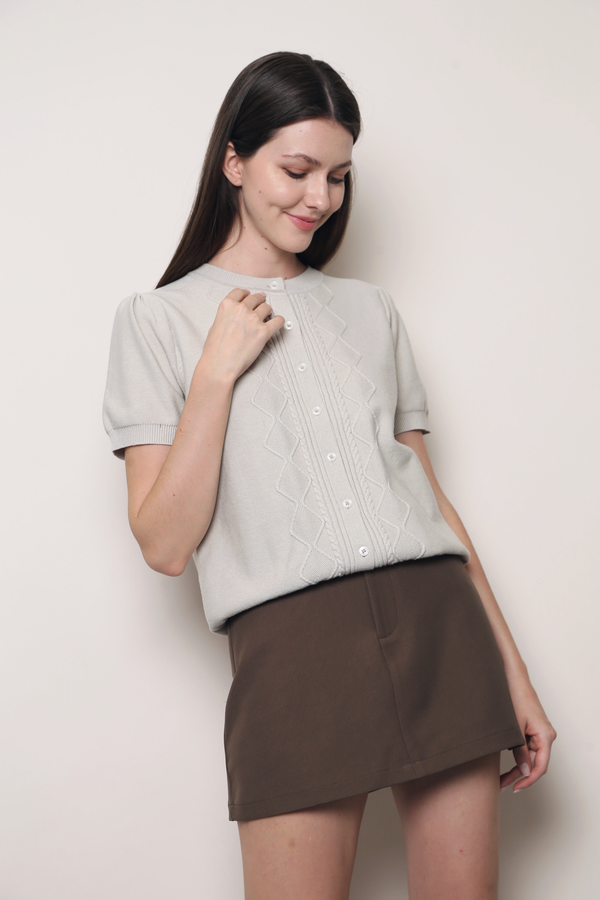 Soft Trellis Knit Blouse Cream