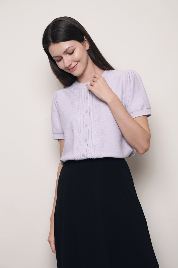 Soft Trellis Knit Blouse Wisteria