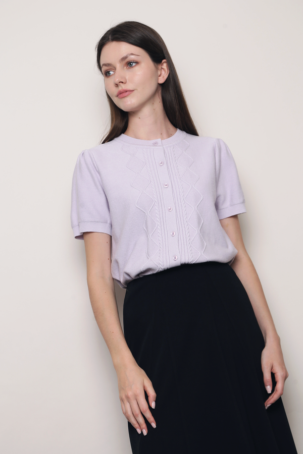 Soft Trellis Knit Blouse Wisteria