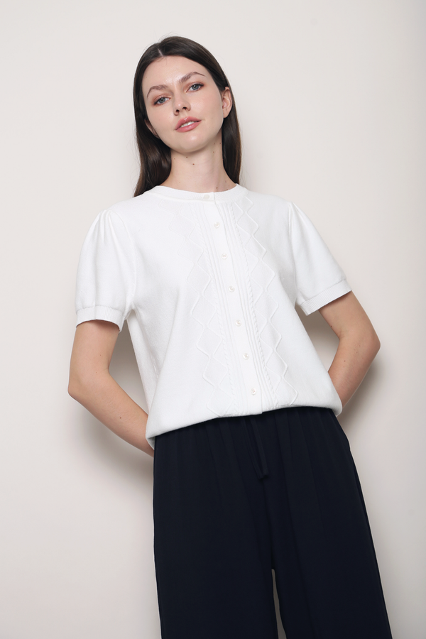 Soft Trellis Knit Blouse White