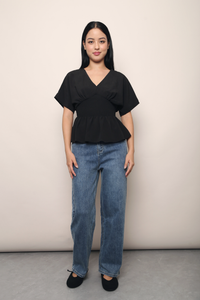 Sorrento Smocked Waist Kimono Top Black