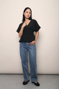 Sorrento Smocked Waist Kimono Top Black