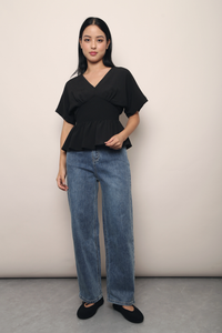 Sorrento Smocked Waist Kimono Top Black