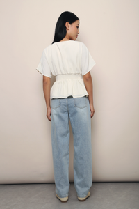 Sorrento Smocked Waist Kimono Top Ivory