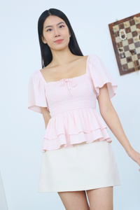 Stellina Smocked Tier Top Blush Pink