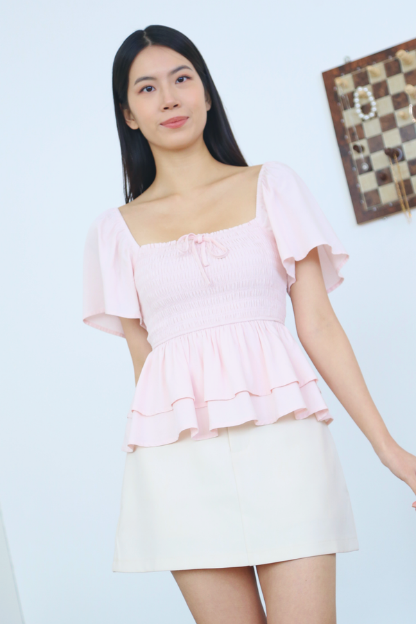 Stellina Smocked Tier Top Blush Pink