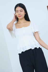 Stellina Smocked Tier Top White