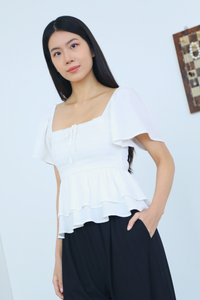 Stellina Smocked Tier Top White