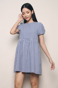 Sue Checkered Babydoll Dress Blue