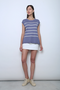 Sundae Stripe Sleeveless Knit Top Dusty Blue