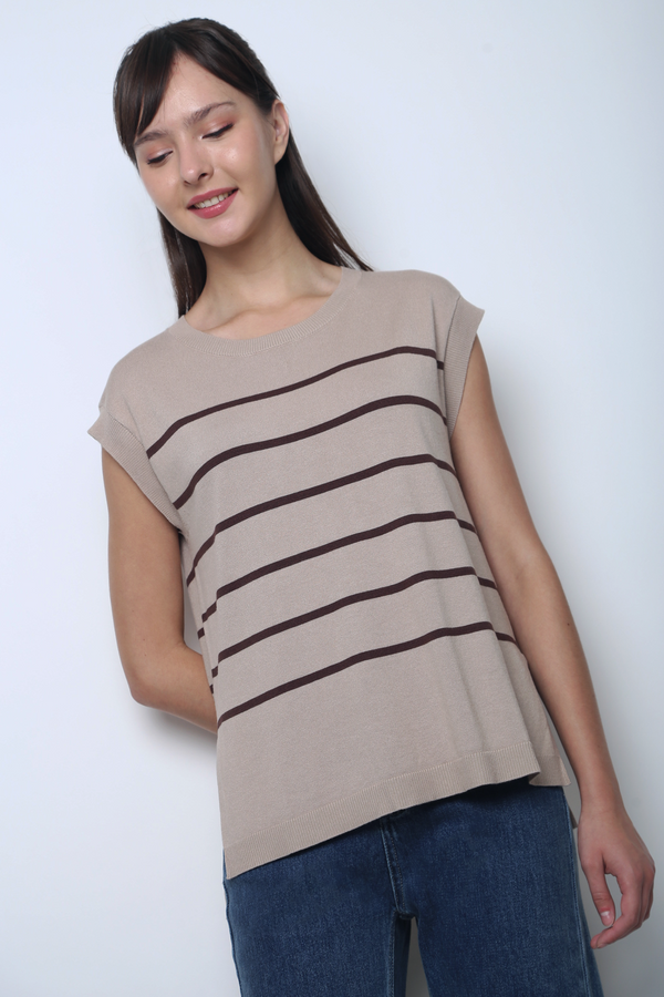 Sundae Stripe Sleeveless Knit Top Taupe