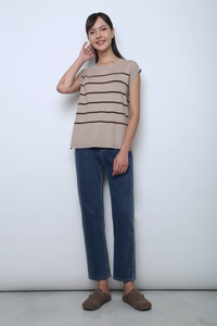 Sundae Stripe Sleeveless Knit Top Taupe