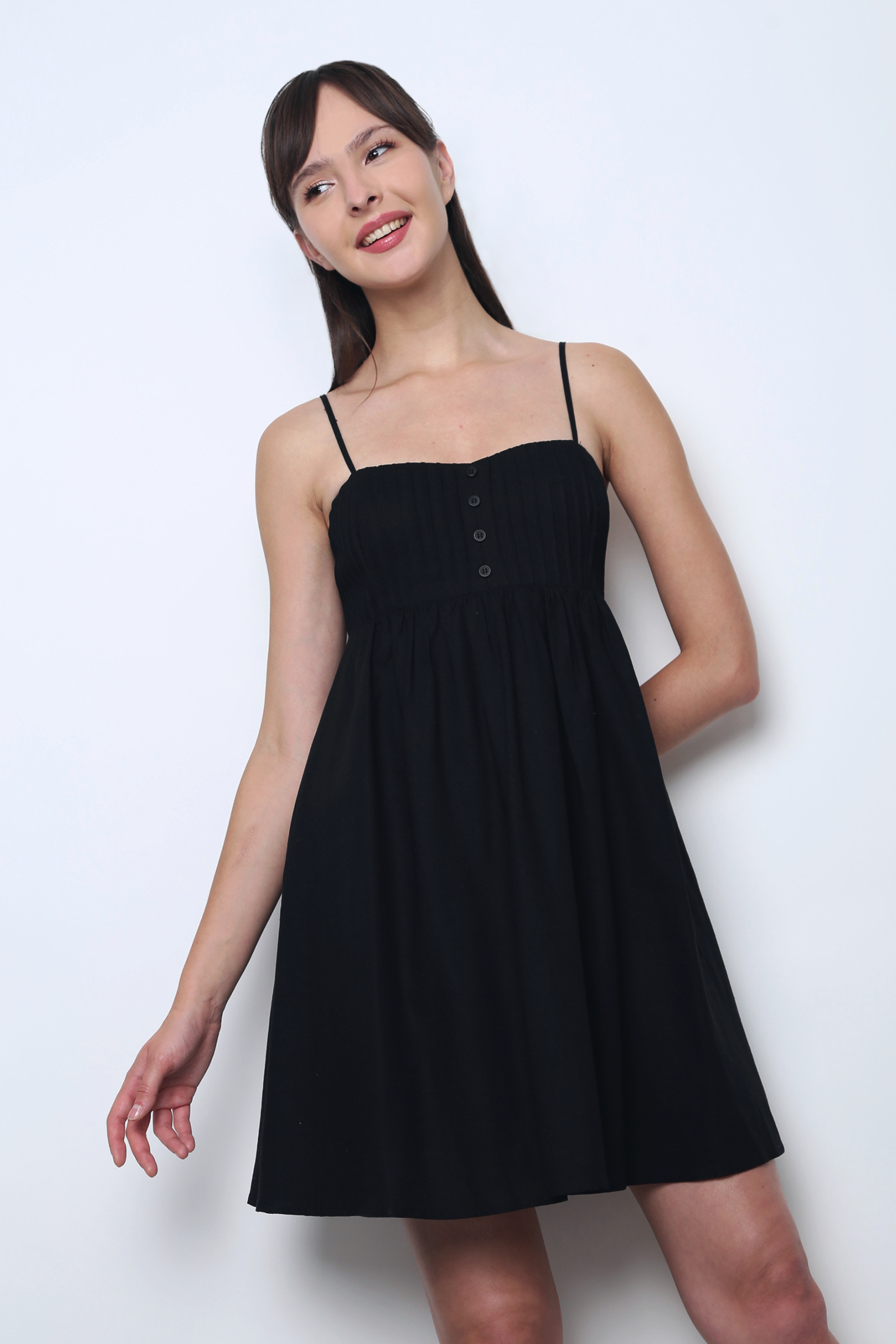 Sunkiss Pleat Babydoll Dress Black