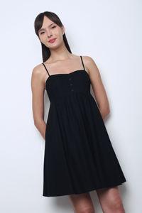 Sunkiss Pleat Babydoll Dress Black