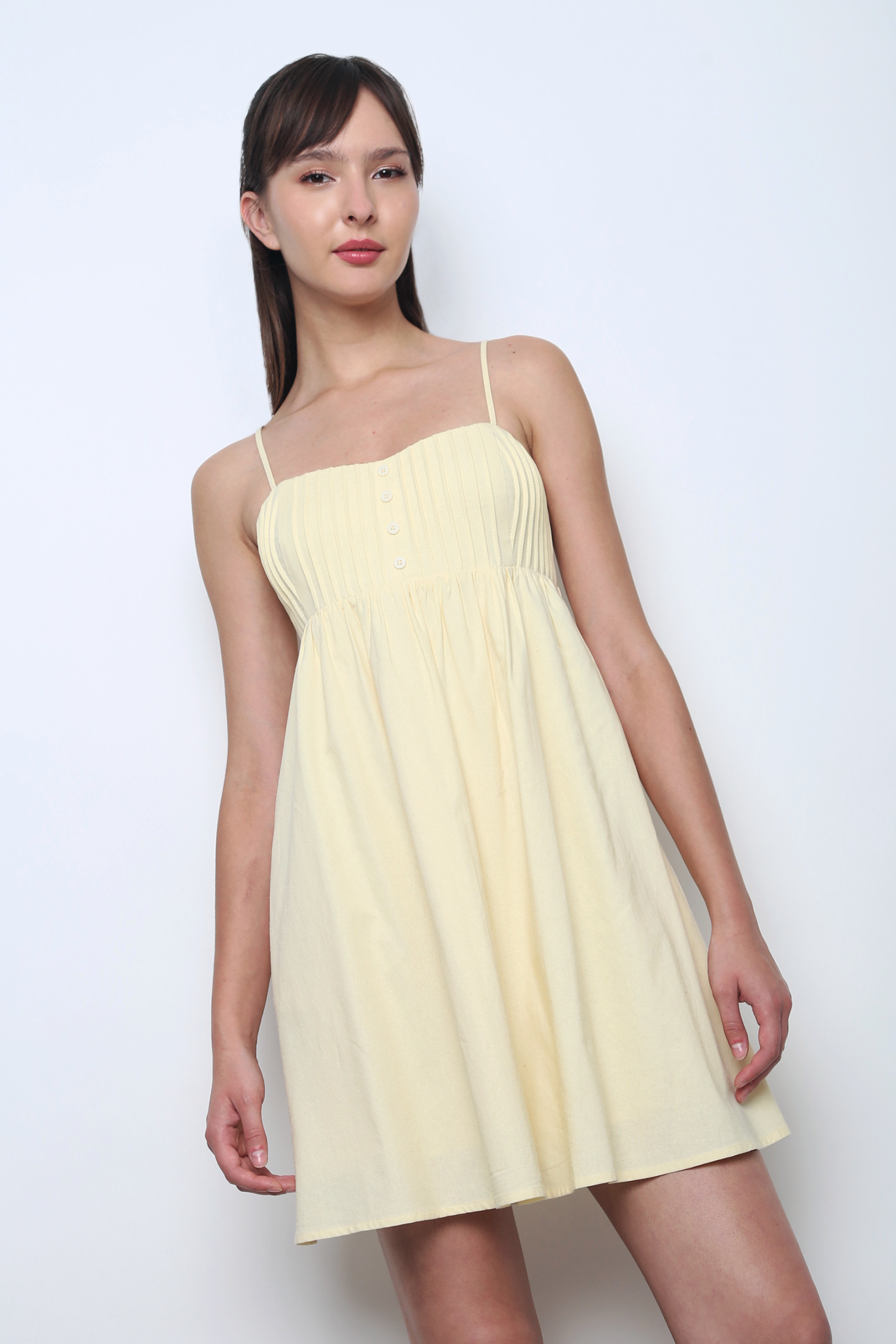 Sunkiss Pleat Babydoll Dress Vanilla Yellow