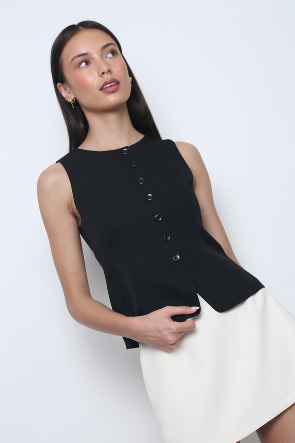 Sybil Curve Hem Vest Top Black