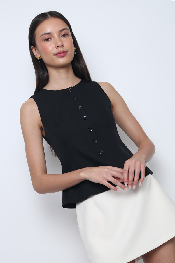 Sybil Curve Hem Vest Top Black