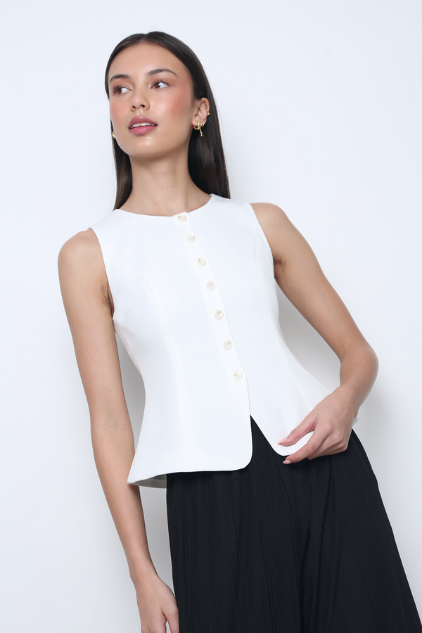 Sybil Curve Hem Vest Top White