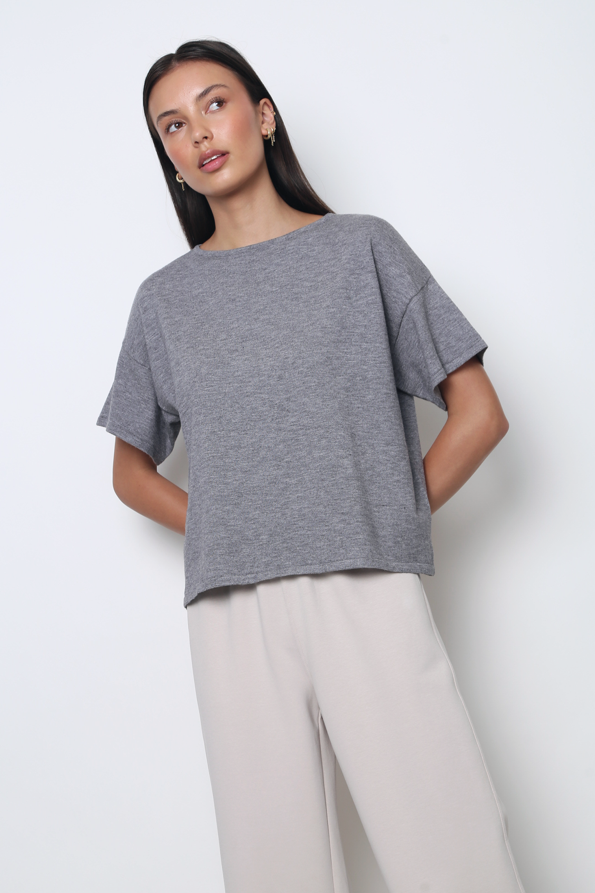Tidal Boat Neck Knit Blouse Grey