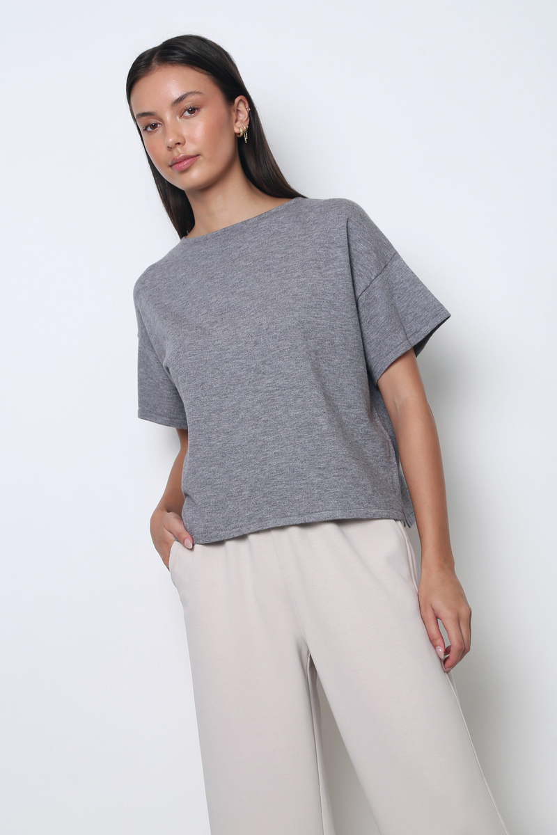 Tidal Boat Neck Knit Blouse Grey
