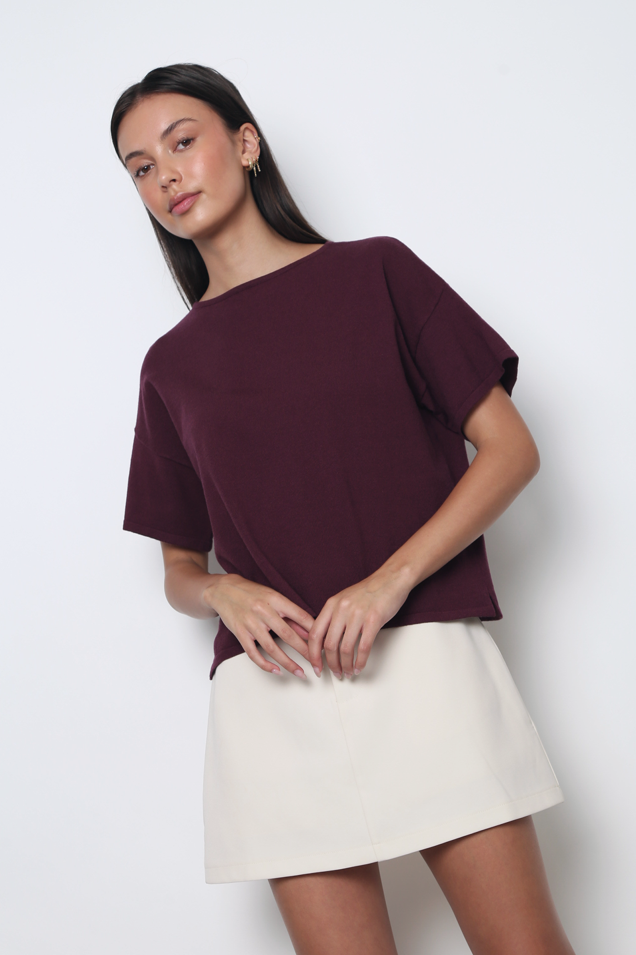 Tidal Boat Neck Knit Blouse Merlot