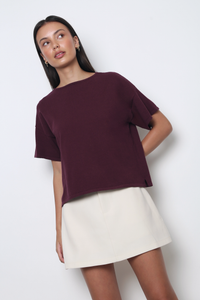 Tidal Boat Neck Knit Blouse Merlot