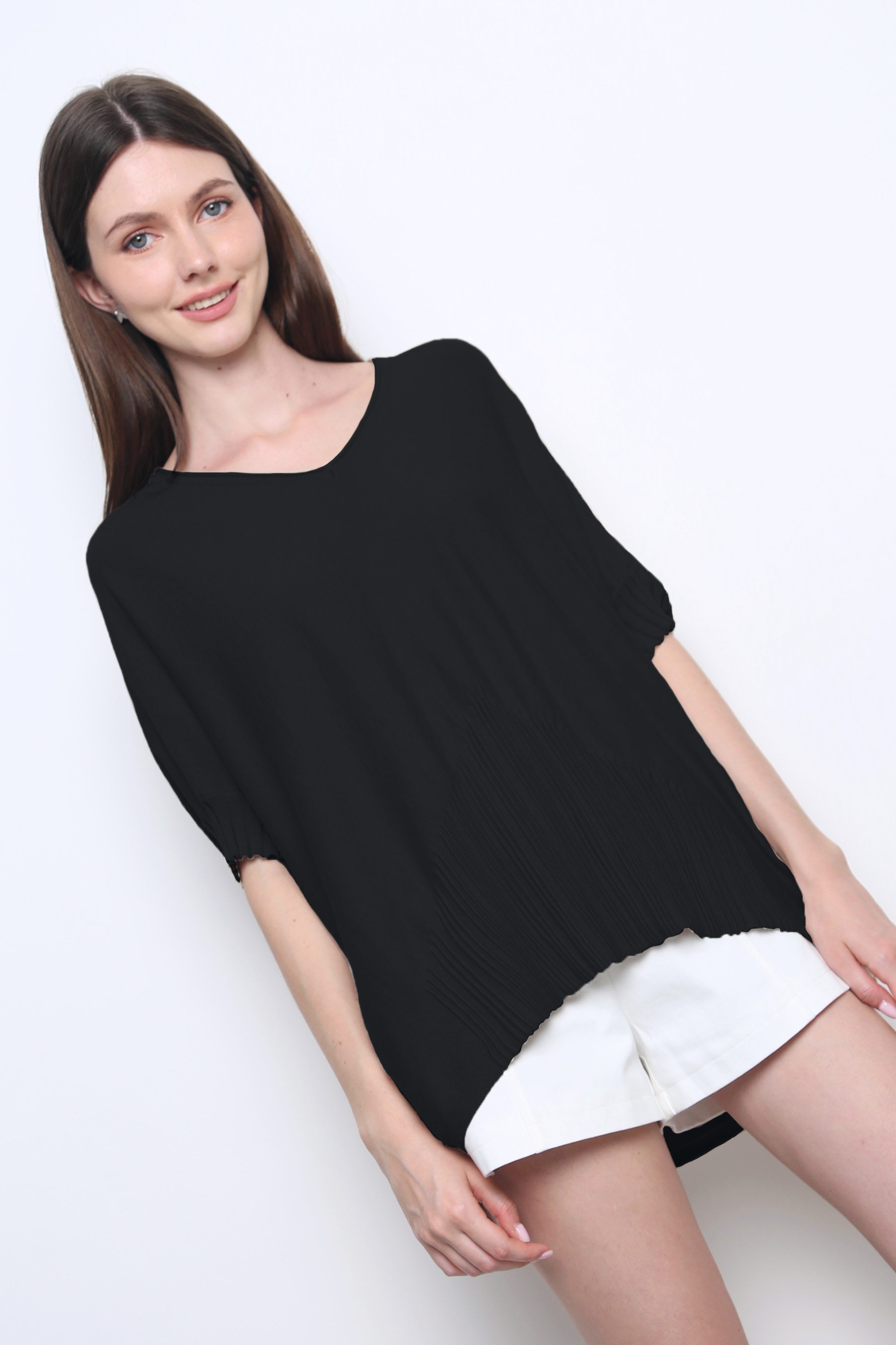 Tomo Batwing Knit Blouse Black