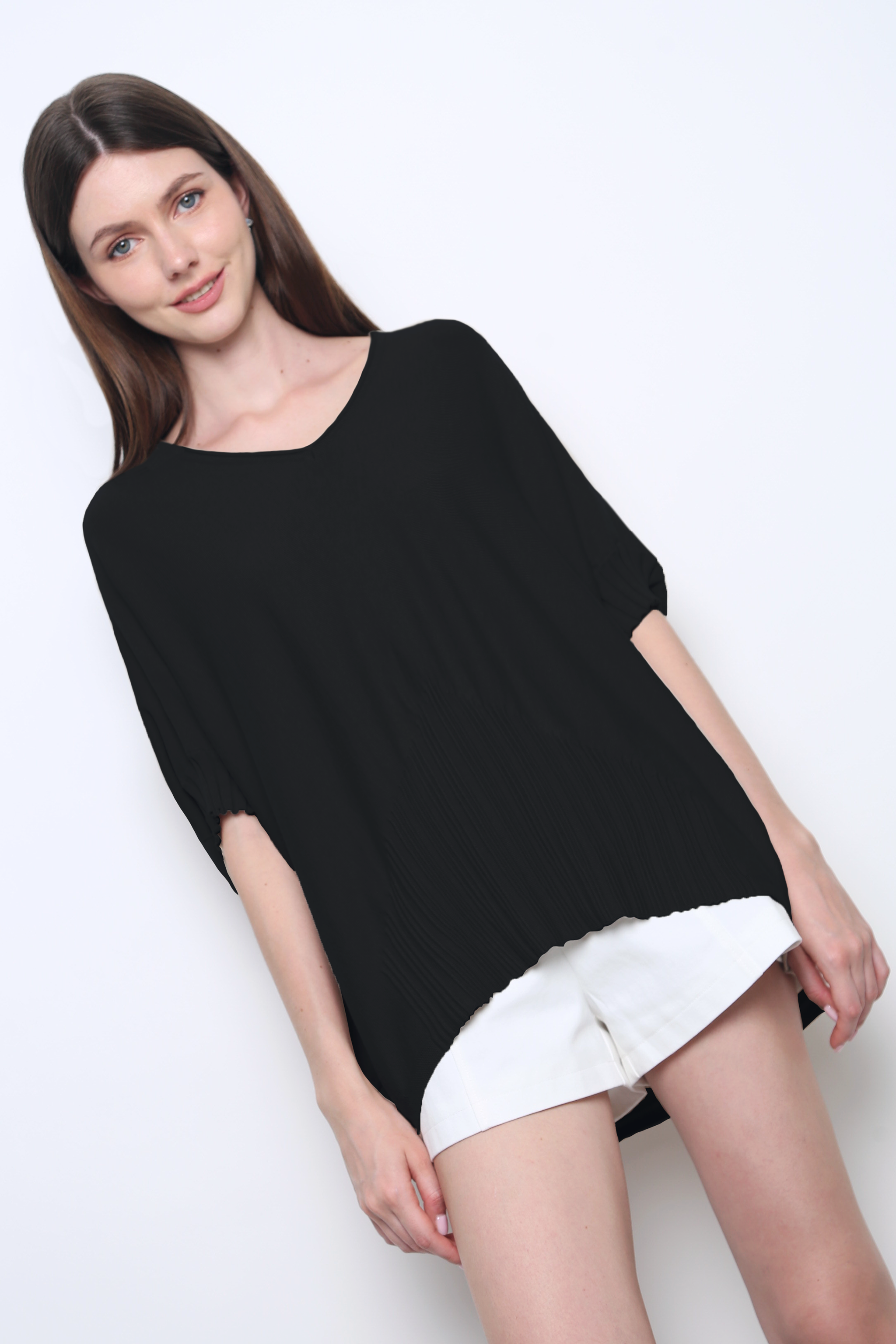 Tomo Batwing Knit Blouse Black