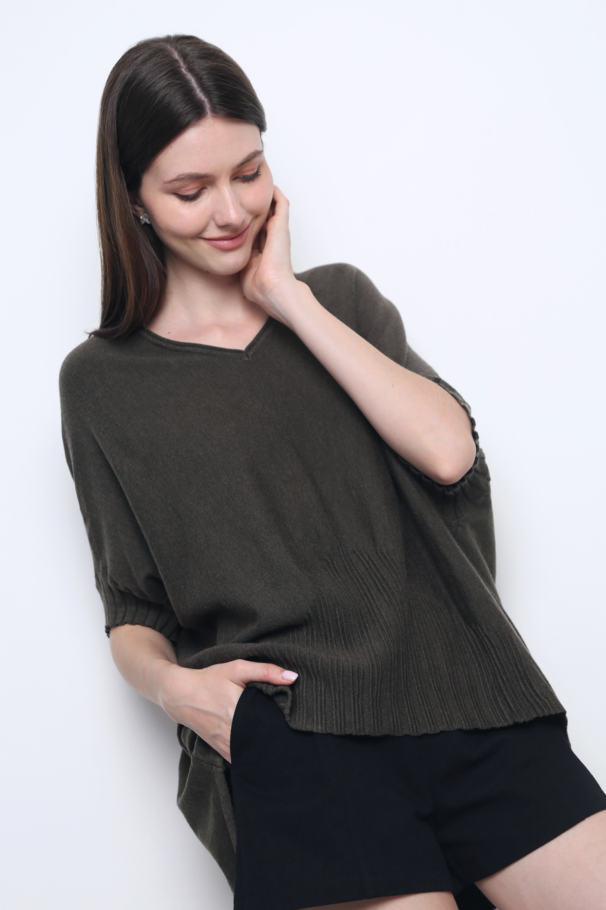 Tomo Batwing Knit Blouse Chestnut Brown