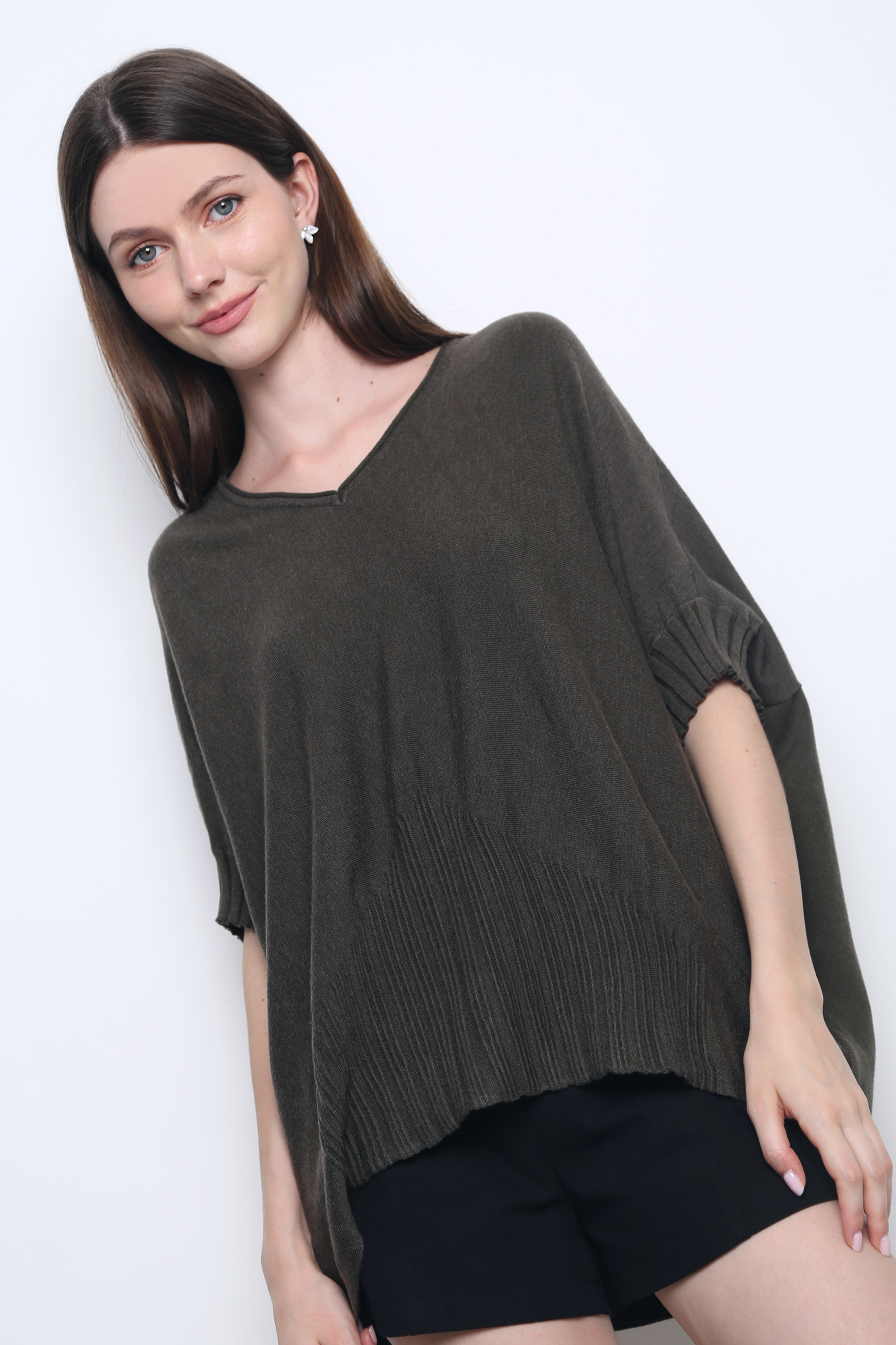Tomo Batwing Knit Blouse Chestnut Brown
