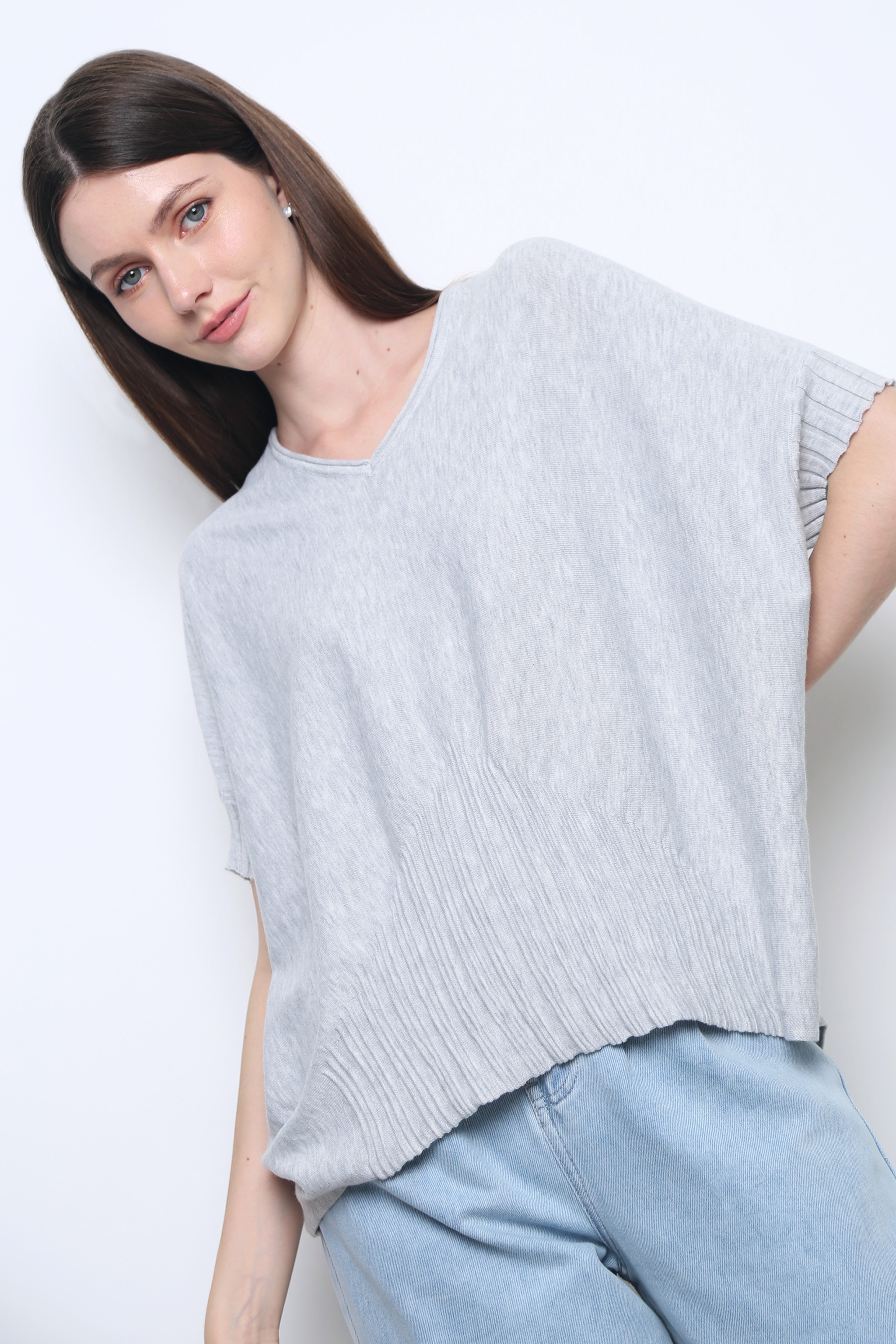 Tomo Batwing Knit Blouse Ash Grey