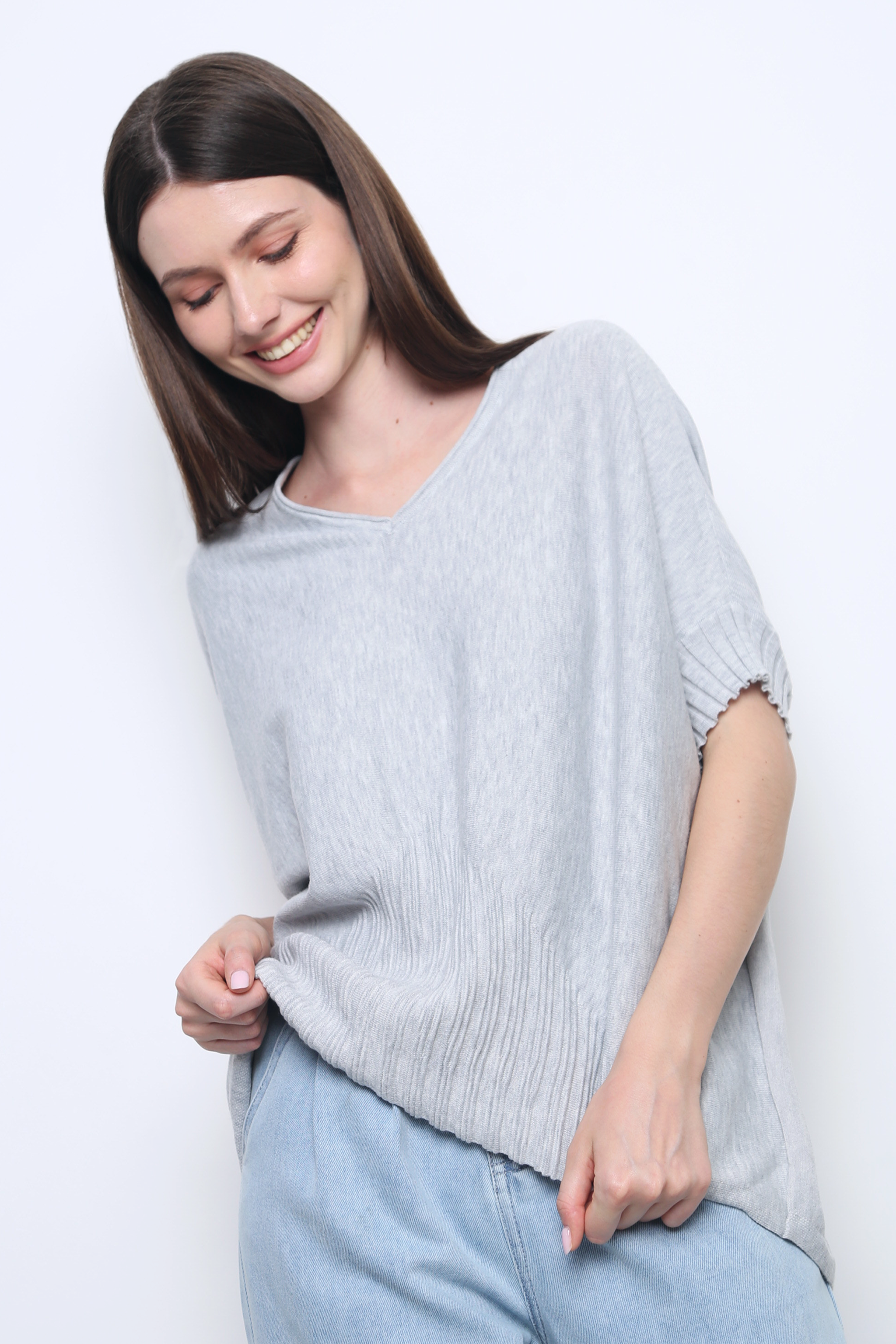 Tomo Batwing Knit Blouse Ash Grey