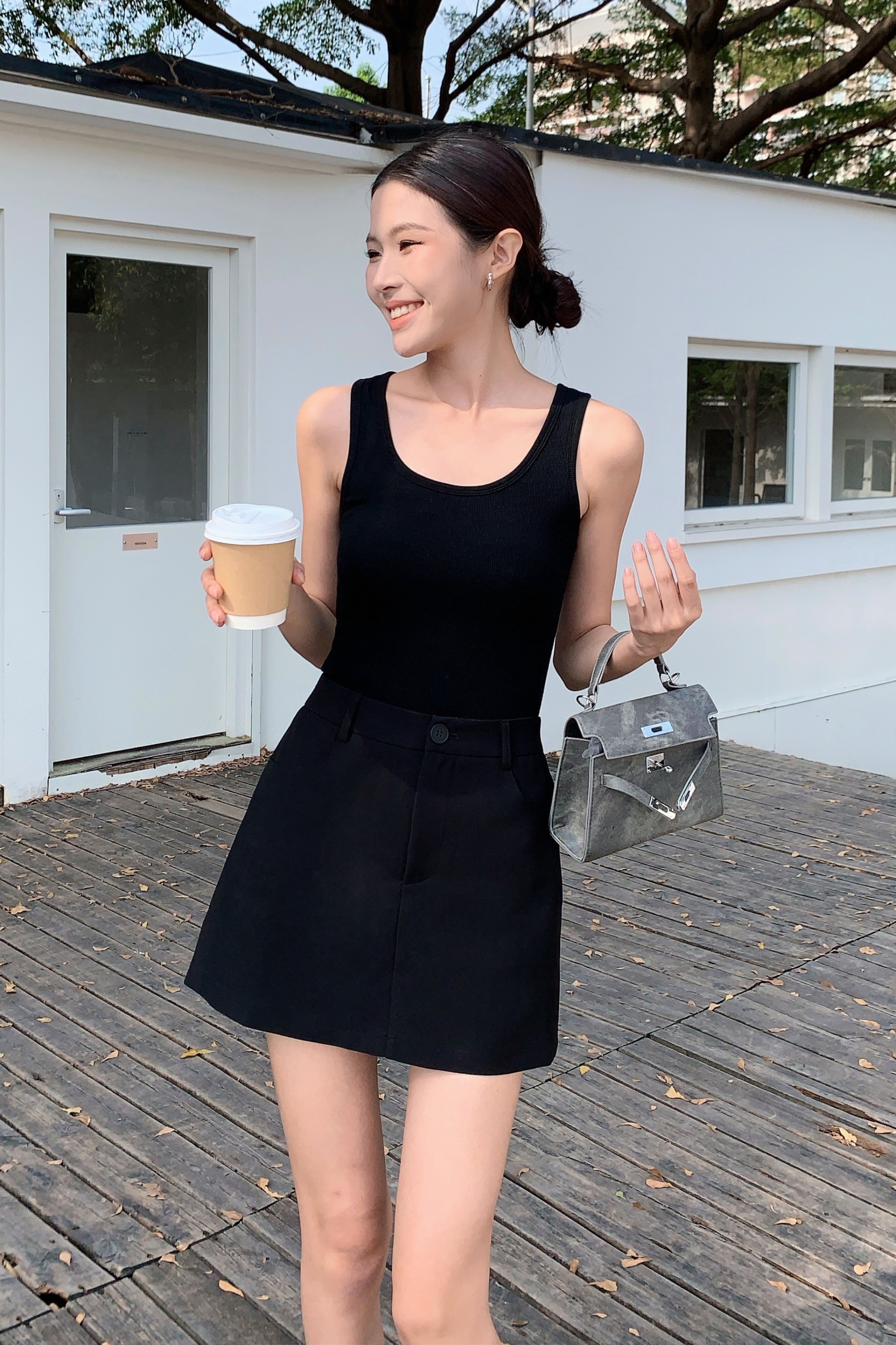 Tria Ribbed Tank Top Black