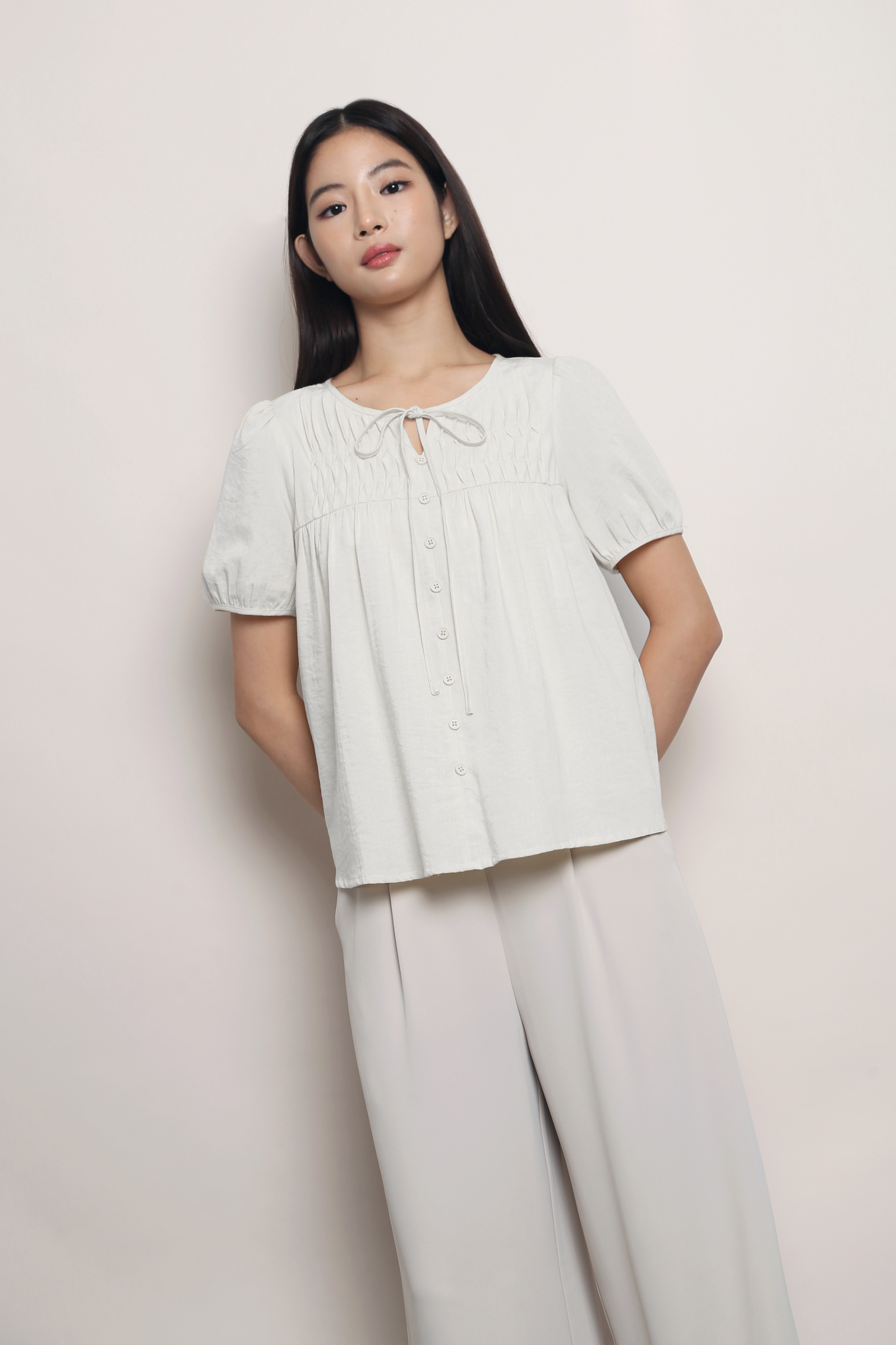 Tuck & Tie Blouse White
