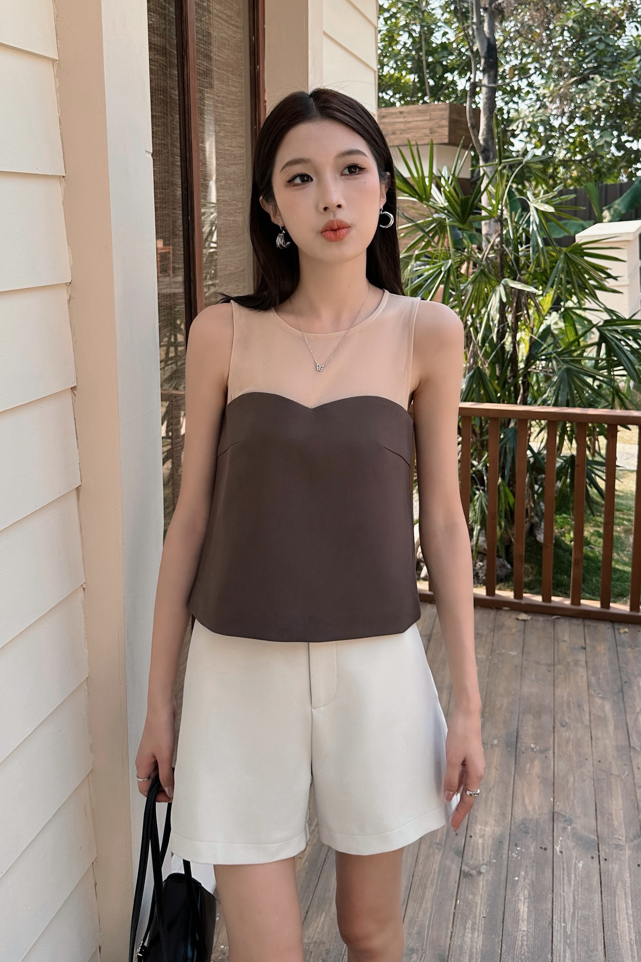 Valentina Mesh Sweetheart Top Brown