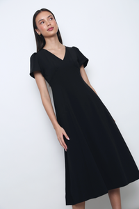 Venezia Fit Flare Midi Dress Black (Restock)