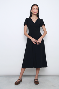 Venezia Fit Flare Midi Dress Black (Restock)