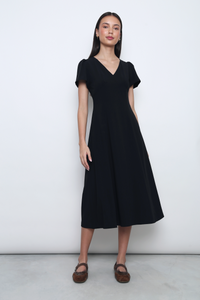 Venezia Fit Flare Midi Dress Black (Restock)