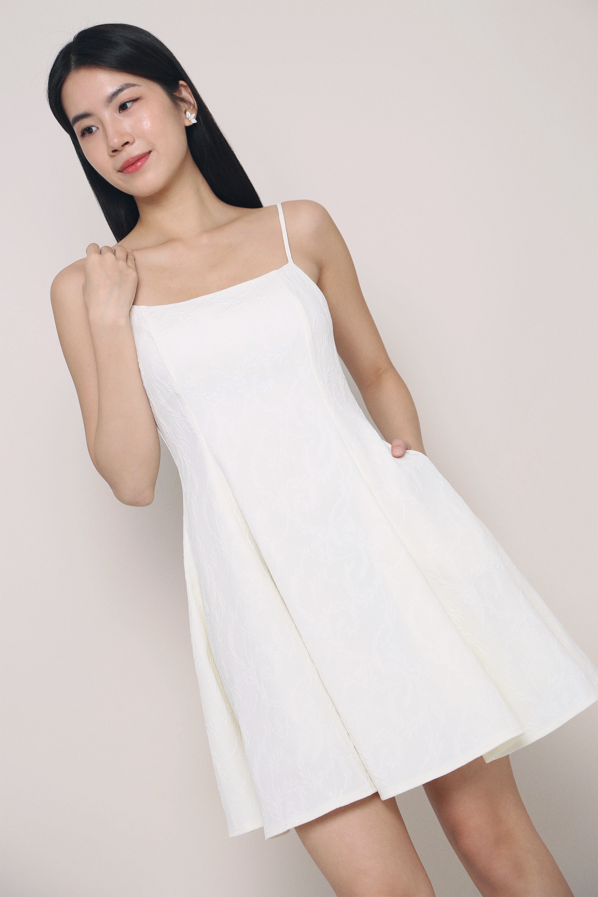 Vick Embossed Floral Flare Dress Off-White