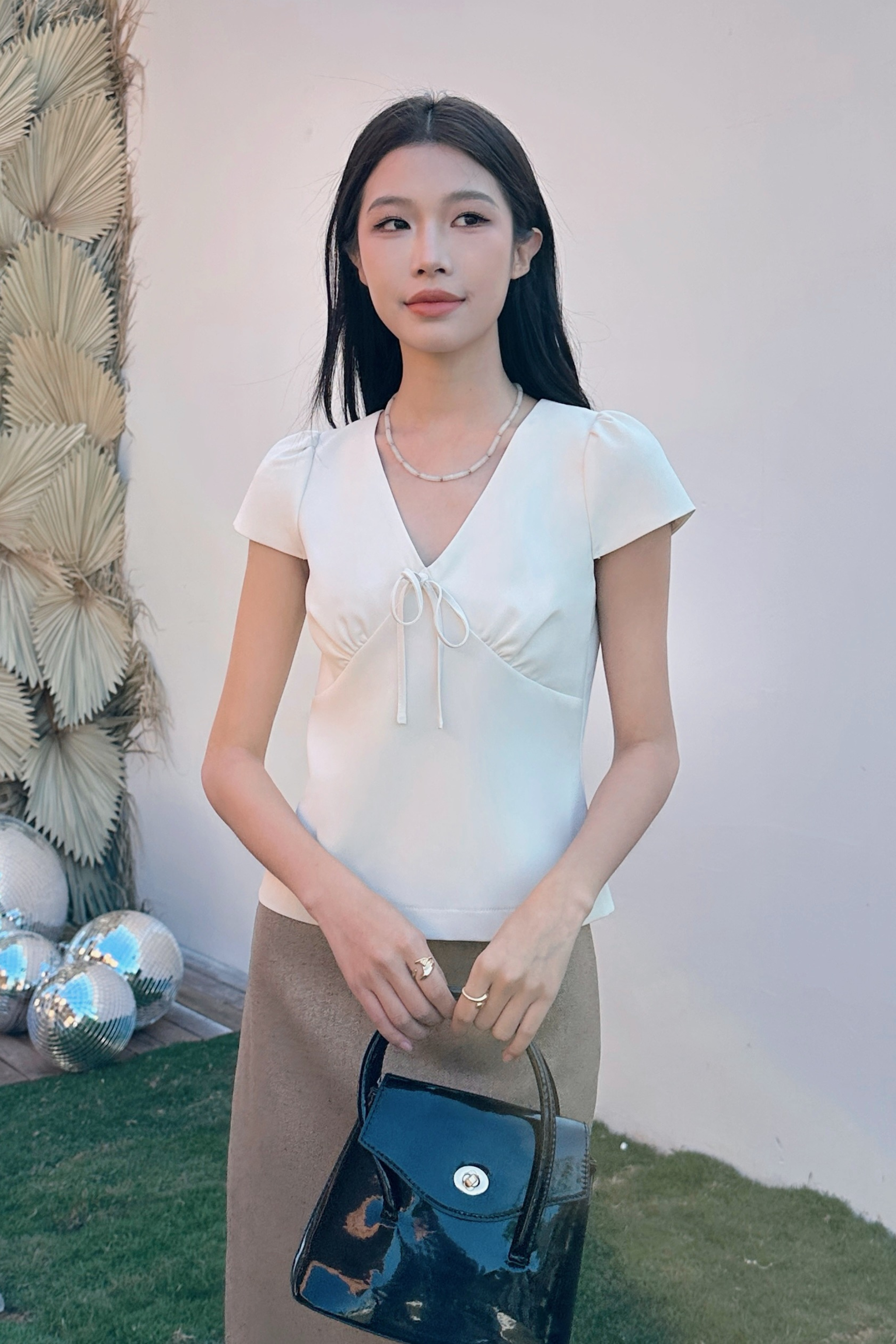 Victoria V Neck Shift Blouse Ivory (Retsock)