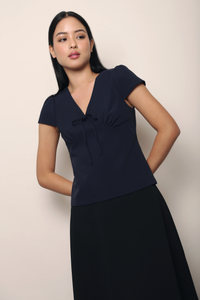 Victoria V Neck Shift Blouse Navy (Restock)