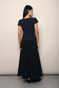Victoria V Neck Shift Blouse Navy (Restock)