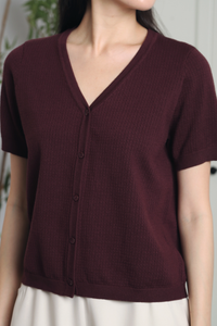 Waffle Town Knit Blouse Burgundy