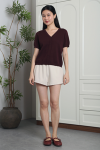 Waffle Town Knit Blouse Burgundy