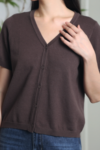 Waffle Town Knit Blouse Chestnut Brown