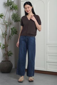 Waffle Town Knit Blouse Chestnut Brown