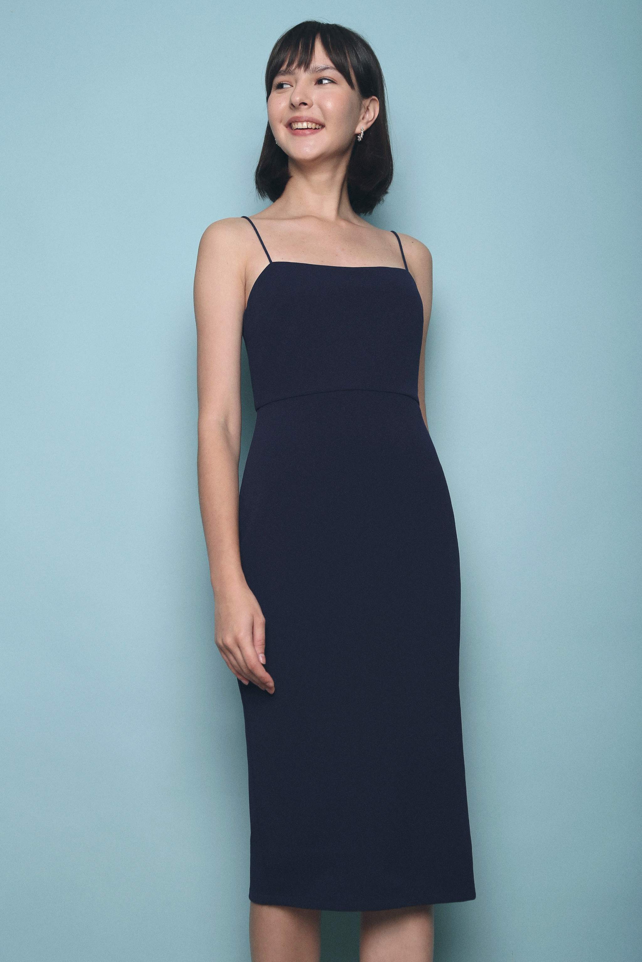 Wenni Strappy Pencil Midi Dress Navy