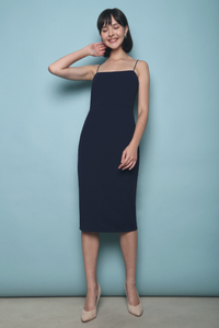 Wenni Strappy Pencil Midi Dress Navy