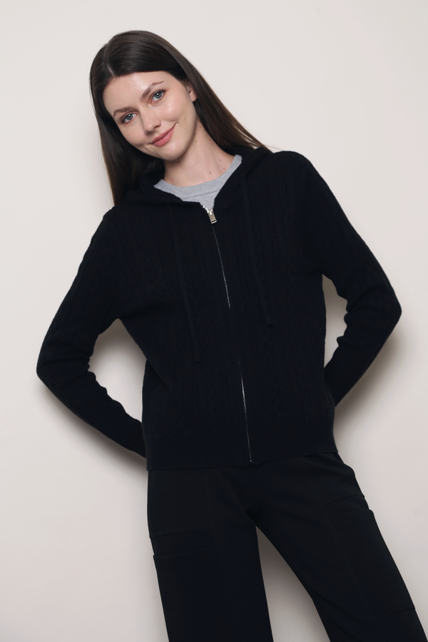 Westbourne Cable Knit Hoodie Black